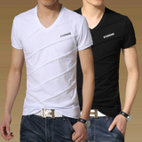 夏季短袖t恤男士纯棉V领韩版修身青少年简约半袖截t恤潮流个性潮