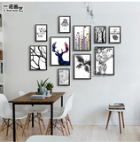现代简约北欧装饰画客厅黑白挂画卧室创意照片墙画抽象鹿玄关壁画