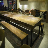 loft复古西餐台餐桌实木工业风办公桌铁艺会议桌美式乡村餐饮家具
