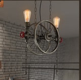 loft复古工业风创意水管个性餐厅酒吧台美式铁艺仓库车轮吊灯具