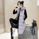 2016秋冬季女装新款羽绒棉服韩版修身中长款马甲外套连帽新品促销