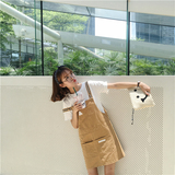 DUTE 韩国订单学院风休闲可爱花式织边口袋纽扣女背带裙  776