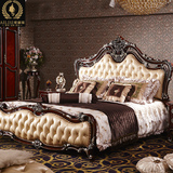 欧式实木雕花奢华大床1.8米双人床别墅真皮床美式橡木高箱床