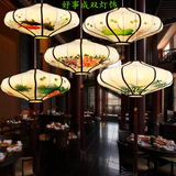 新现代中式布艺手绘画灯笼仿古典艺术宫灯餐厅客厅阳台创意吊灯具