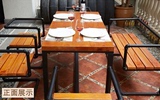 美式铁艺复古原木餐桌椅组合办公桌会议桌水管椅户外客厅休闲酒吧
