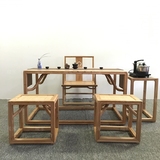 中式禅意实木茶桌茶室设计家具免漆明式榆木餐桌椅组合席面凳子