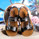 夏季男士凉鞋真皮日常休闲鞋透气沙滩鞋青年牛皮防滑夏天皮凉拖鞋