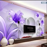 大型壁画3d无纺布墙纸现代简约客厅电视背景墙壁纸温馨紫色百合花
