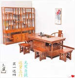 仿古家具 中式多功能雕花功夫茶桌椅组合 全实木泡茶桌将军台茶几
