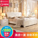 现代中式白色全实木床橡胶木床1.8米 高箱储物床简约婚床双人床