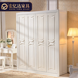 全实木衣柜 白色现代中式衣柜平开门两三四五门六门卧室家具橡木