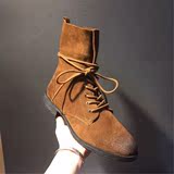 秋冬FRYE复古系带短靴做旧擦色粗跟女靴英伦风真皮马丁靴中筒靴