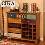 CIKA思家园美式乡村实木酒柜 彩绘地中海客厅装饰储物斗柜餐边柜