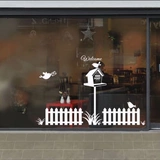 创意咖啡服装店面橱窗玻璃墙贴纸 店铺装饰品田园风格栅栏幼儿园