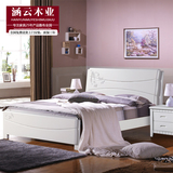 全实木床 1.2/1.5/1.8米双人床中式橡木高箱储物床白色雕花简约床