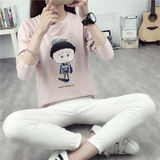 长袖T恤女韩版新款夏秋季宽松上衣小丸子卡通印花学生体恤打底衫