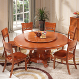 实木圆桌8人橡木圆形餐桌椅组合带转盘1.5米1.8米饭店酒店大圆桌