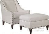 欧式皮艺布艺沙发老虎椅脚凳组合 美式小户型简约古典单人沙发