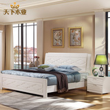 地中海全实木双人床现代中式简约1.8米白色公主床橡胶木卧室婚床