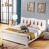 地中海全实木双人床现代简约白色橡木床美式床田园卧室公主床婚床