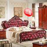 家居卧室1.8米殴式实木双人床法式雕花真皮床高箱储物板式大床