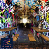 3D个性涂鸦隧道科幻空间壁纸酒吧餐厅主题房KTV网咖墙纸大型壁画