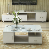 欧式小户型电视柜现代简约 伸缩钢化玻璃电视柜茶几组合客厅套装