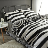 欧美风床上黑白条纹四件套纯棉个性床单秋冬天鹅绒保暖被套1.8m床