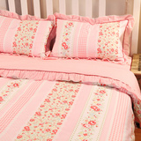 韩版四件套全棉公主房花边被套床单田园纯棉粉色少女可爱床上用品