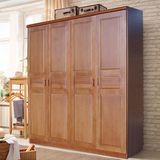 全实木衣柜 简易松木衣柜组合四门平拉门衣橱 现代中式储物柜