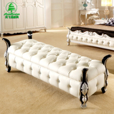 欧式床尾凳 实木床尾凳 雕花沙发凳 白色皮艺床塌 卧室换衣凳
