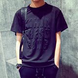夏款韩版T恤男潮流韩版字母印花上衣圆领男士太空棉短袖T恤男装