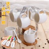 时尚欧式雕花咖啡杯套装冰花陶瓷彩色下午茶茶具创意骨瓷搭配杯架