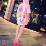 2016新款马甲女 中长款韩国原版粉色鸭子印花薄款连帽外套潮