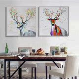 手绘北欧装饰画玄关家庭抽象画欧美风格挂画客厅现代简约油画麋鹿
