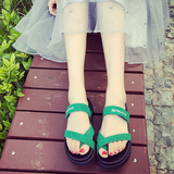 2016夏季韩版新款原宿风磨砂皮字母平跟套趾魔术贴女凉鞋罗马鞋潮