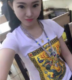 中国风情侣装夏季男女官服龙袍半袖民族风复古龙风刺绣短袖t恤潮