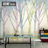 现代简约丛林小树抽象定制壁画 客厅卧室电视背景无纺布墙纸壁布