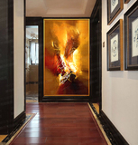 现代简约赵无极抽象油画纯手工绘制客厅走廊过道玄关装饰画竖版幅