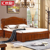 实木床现代中式床 1.8米单人床橡胶木床高箱床婚床成人床双人床