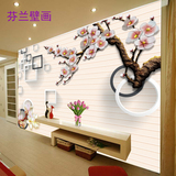 壁纸3d梅花中式大型壁画客厅影视5D立体凹凸电视背景墙纸无缝墙布