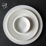 瓷器碗碟套装家用中式简约纯白色骨瓷餐具套装碗盘浮雕陶瓷送礼