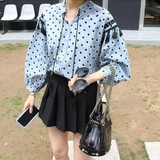韩系chic个性文艺流苏系带波点衬衣长袖衬衫女上衣