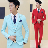 新款韩版男士西服套装三件套修身男结婚新郎伴郎西装礼服职业正装