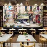 欧式油画风情小镇建筑墙纸壁画咖啡厅酒吧工装墙纸餐厅客厅背景墙