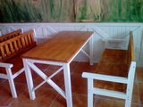 地中海实木餐桌做旧田园饭桌复古咖啡桌西餐厅桌椅彩色桌椅组合