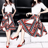 2016夏季新款韩版套装裙 雪纺短袖大摆裙显瘦两件套连衣裙中长款