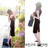 夏季新款时尚无袖背心裙连衣裙 女装 韩版莫代尔中长款修身一步裙