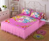 韩版全棉卡通蕾丝床裙单件KT猫儿童纯棉白雪公主防滑床单粉色床罩