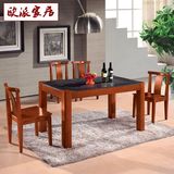 中式大理石面餐桌椅组合6人 天然火烧石实木餐桌台简约长方形饭桌
